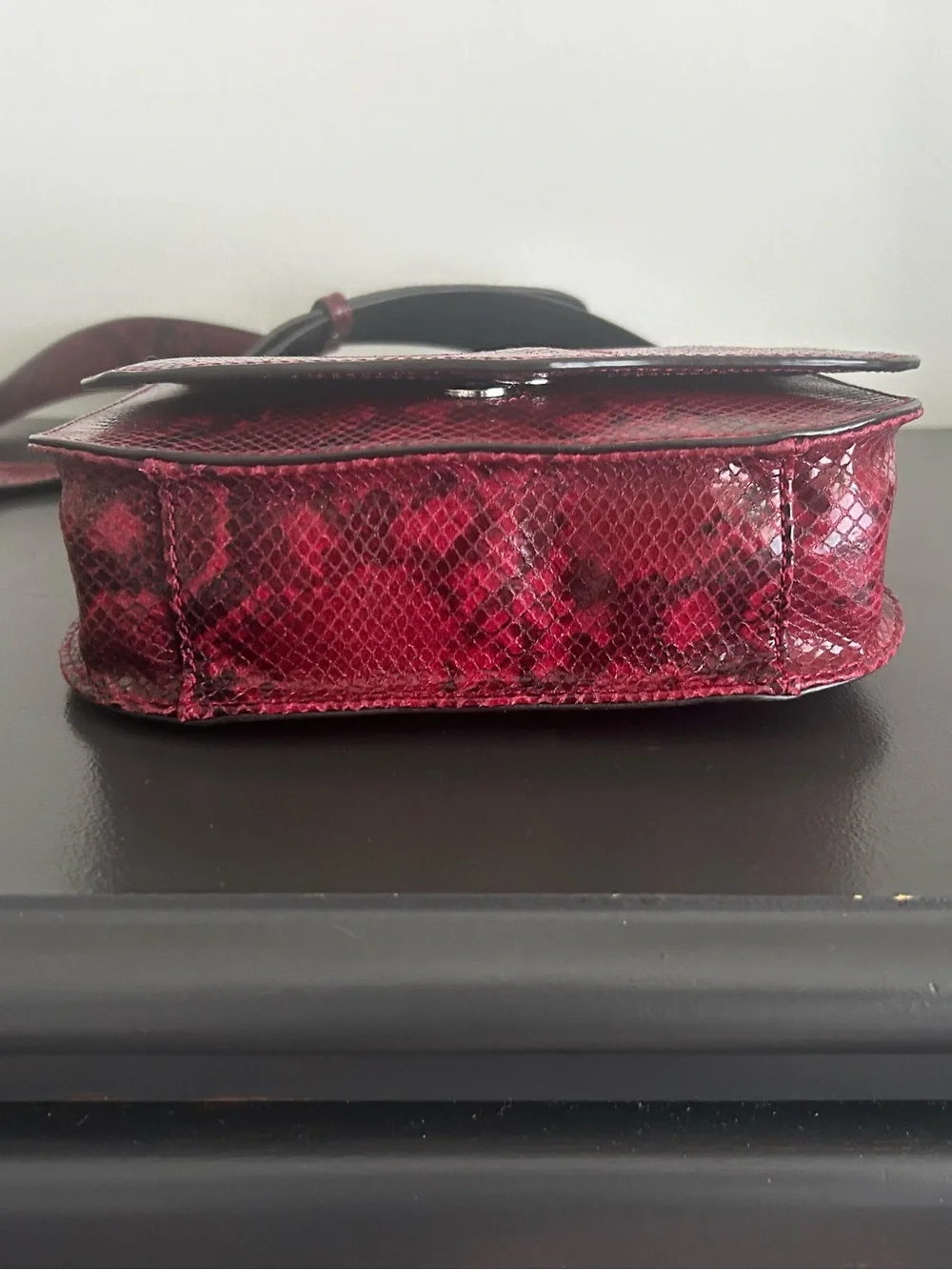 Rebecca Minkoff Red Python Embossed Leather Saddle Crossbody Snake Print Bag
